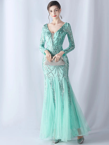 Sequin Dresses - Sexy backless maxi sequin summer dress women 2024 elegant luxury mesh wedding party dress long sleeve evening dresses vestidos