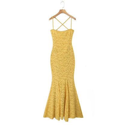 Elegant Dresses - Suninheart New Square Neck Backless Suspender Dress with Hip Wrap Sexy Slim Fit Fish Tail Long Retro Evening Dresses 2025