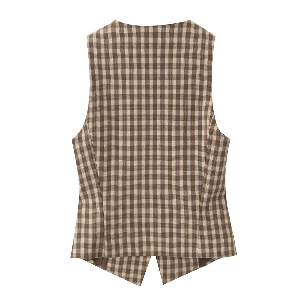 Skirts set - TRAFZA Women 2 Piece Set Elegant Plaid O-Neck Single Breasted Pocket Decorate Vest Top+Chic Zipper Pleated Slim Mini Culottes