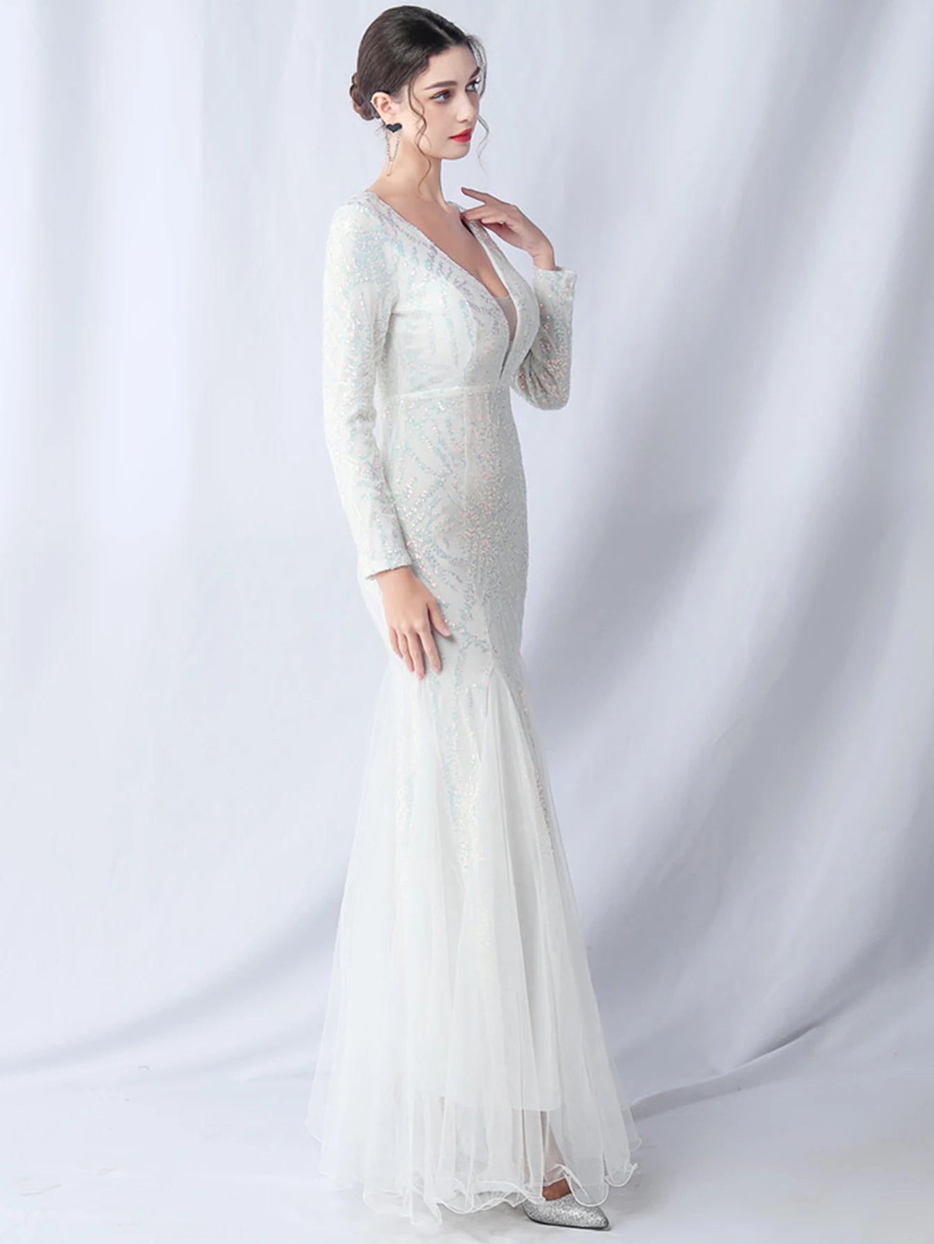 Sequin Dresses - Sexy backless maxi sequin summer dress women 2024 elegant luxury mesh wedding party dress long sleeve evening dresses vestidos