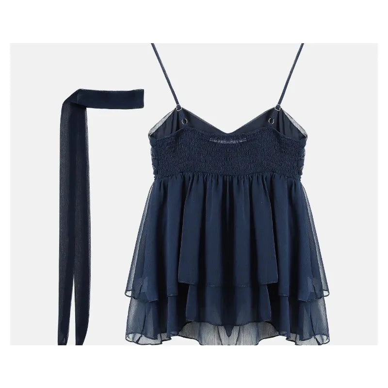 Camis - Mesh Camis Summer Off Shoulder Irregular Casual Hot Girls Camisoles Summer Solid Ruffles Sexy Vests Trendy Female Clothes Tops