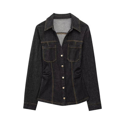 Pants Set - Denim Pants Set Women Lapel Long Sleeve Single Breasted Slim Jacket Zippers Straight Jeans Trousers 2025 Spring Lady Streetwear