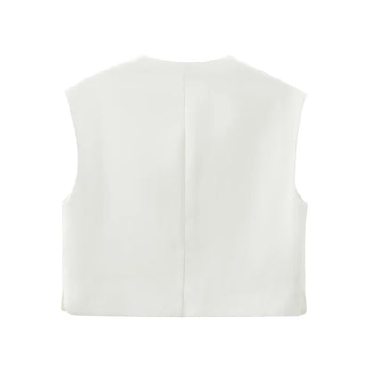 Crop Blouses - Women 2024 Red White Black Vest Korean Sleeveless Vest Woman Top Cardigan