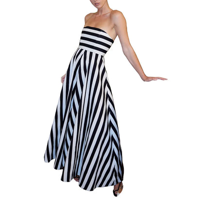 Strapless Dresses - Tube Dress for Women y2k Summer Striped Print Off Shoulder Strapless Sleeveless A Line Long Dress Beach Party Dresses