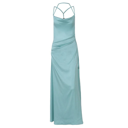 Elegant Dresses - Spaghetti Strap Backless Sexy Maxi Dress Women Gown Fashion Solid Sleeveless Bodycon Evening Club Long Dress Elegant