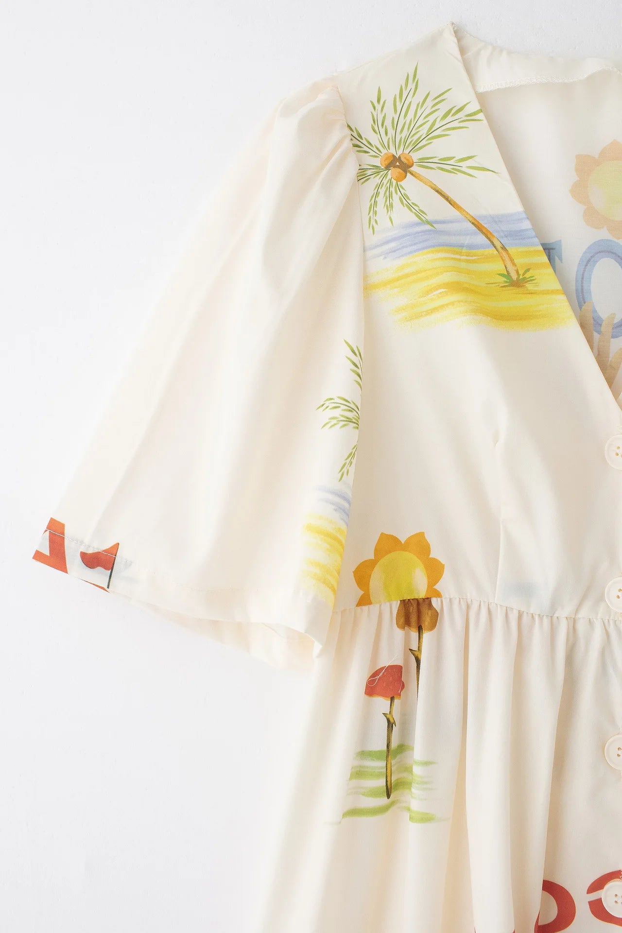 Midi Dresses - Print Dress Women V Neck Single Breasted Loose Half Sleeves Robe Female Casual Fashion Oversize High Waist Cotton Dresses Lady