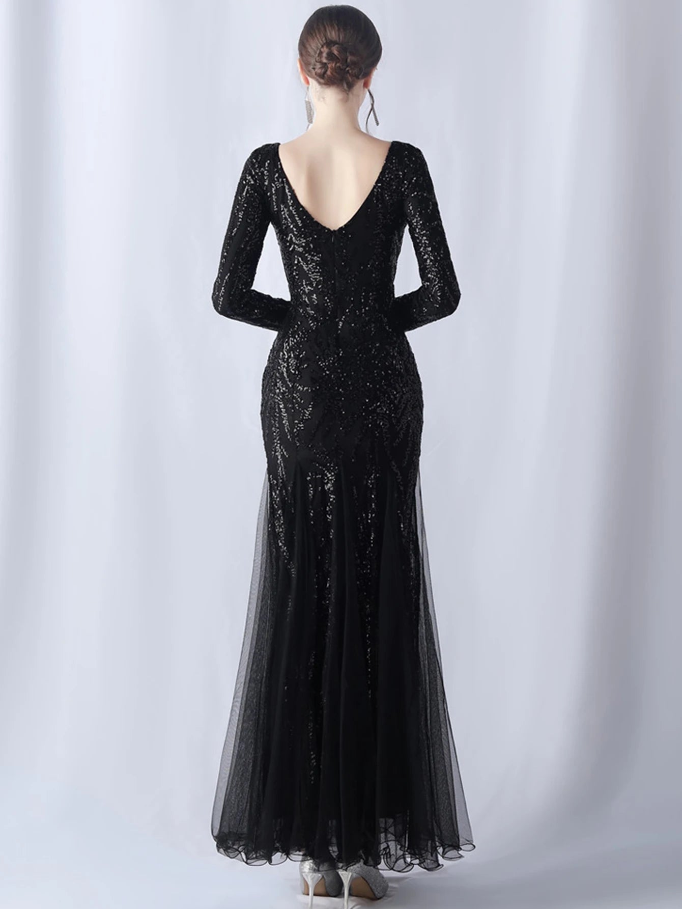 Sequin Dresses - Sexy backless maxi sequin summer dress women 2024 elegant luxury mesh wedding party dress long sleeve evening dresses vestidos