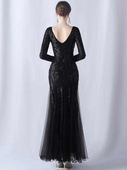 Sequin Dresses - Sexy backless maxi sequin summer dress women 2024 elegant luxury mesh wedding party dress long sleeve evening dresses vestidos
