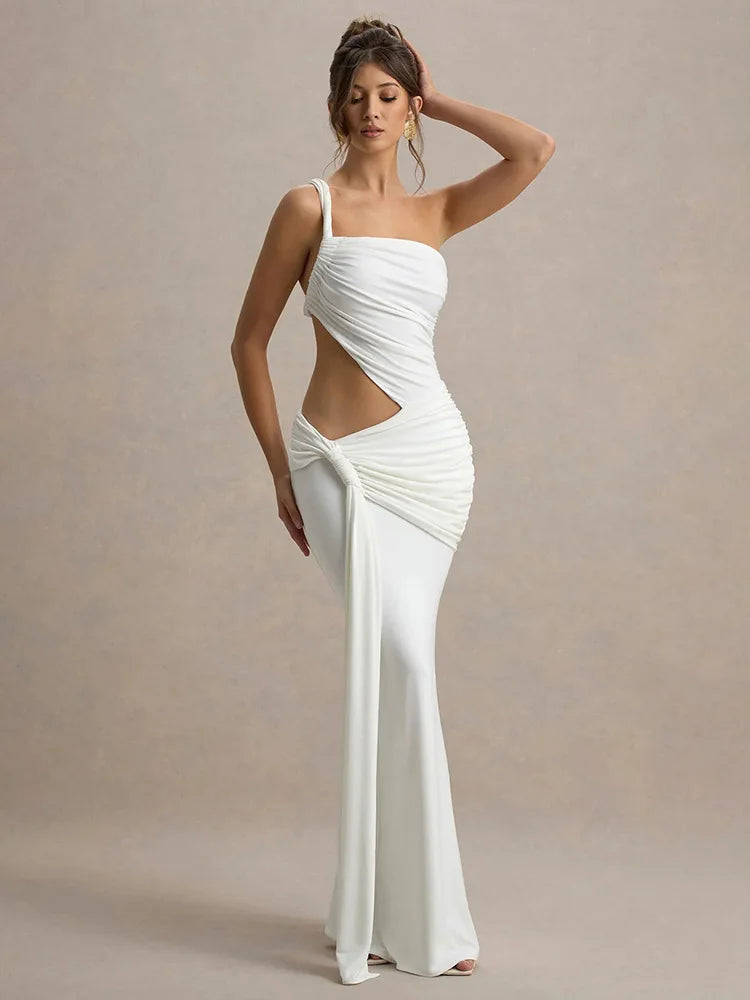 Elegant Dresses - Sexy Sleeveless Hollow Out Irregular Side Ribbon Pleated Long Dress For Women High Waist Elegant Sexy Club Party Dress