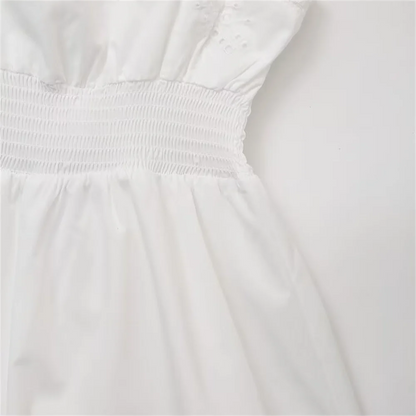 Vacation Dresses - Summer New Women's Fashion Style Slimming Sweet Solid Color Versatile Embroidered Lace Splicing Dress