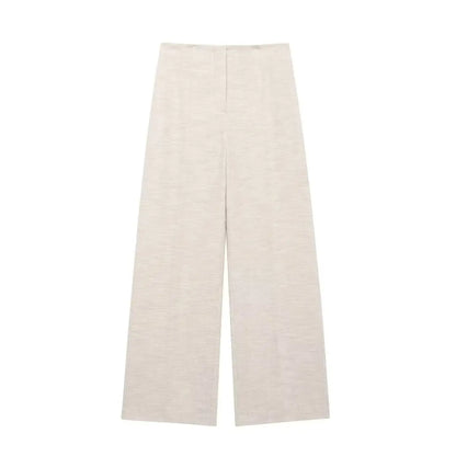 Pants Sets - Women Elegant Solid Slim Back Zipper Side Slit Crop Design Slash Neck Top+High-Waisted Zip-up Loose Long Pant 2 Piece Set