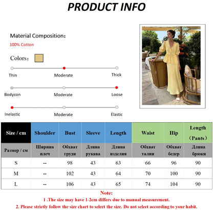 Matching Sets - Bornladies 2025 Summer Women's 100% Cotton V-Neck Lace-Up Bubble Sleeve Shirt Long Skirt Set Loose Casual Two-Piece Suit