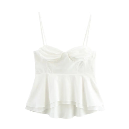 Camis - Fashion Sweet Whit Camisole For Women's Sexy Sleeveless Ruffle Slim Bra Solid Color Streetwear Y2k Women's Tops Camisole