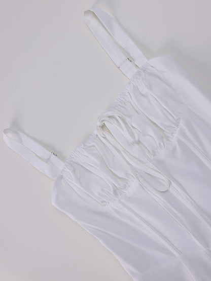 Cami Dresses - Summer Sweet Solid Sleeveless Long Dress Women Fashion Bandage Camisole Dresses Padded Boned Robe Elegant Party Vestidos