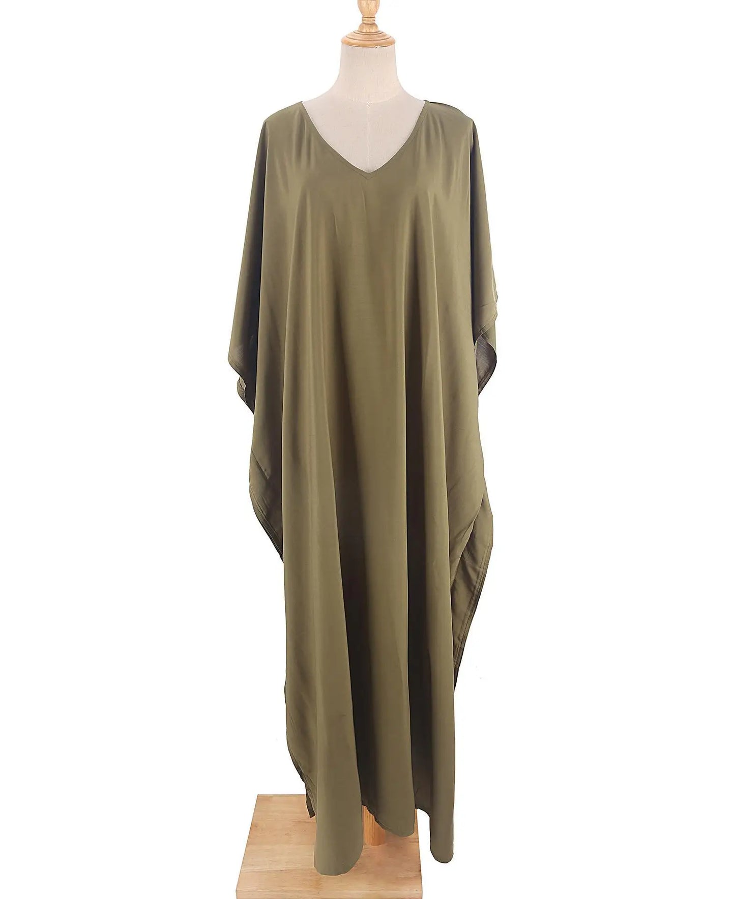 Kaftans - Women's Clothing Swimwears Solid Color Cover Up V Neck Batwing Sleeve Plus Size Beach Kaftan Dresses