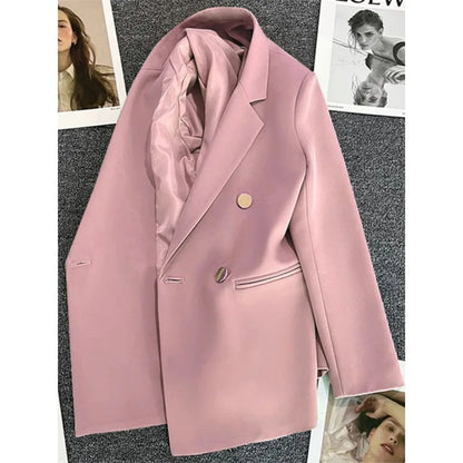 Blazers - Women Suit Blazer Elegant Coat 2025 Spring Autumn Fashion Korean Blazer Luxury Double Breasted Jacket Solid Ladies Tops Clothes
