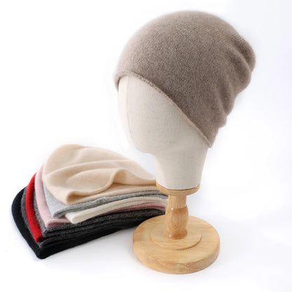 Hats - Unisex 100 Cashmere Hats Outdoor Casual Keep Warm Solid Color Cashmere Knitted Beanie Hat Women /Men Hedging Caps