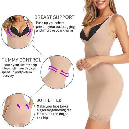 Shapers - Womens Full Slip Shapewear Dress Bodysuits Lingerie with Lace Firm Control Open Bust Waist Cinchers Body Shaper Dresses