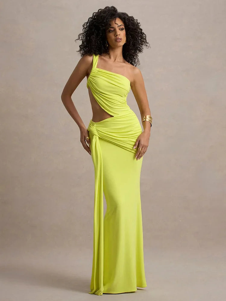 Elegant Dresses - Sexy Sleeveless Hollow Out Irregular Side Ribbon Pleated Long Dress For Women High Waist Elegant Sexy Club Party Dress