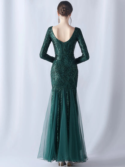Sequin Dresses - Sexy backless maxi sequin summer dress women 2024 elegant luxury mesh wedding party dress long sleeve evening dresses vestidos