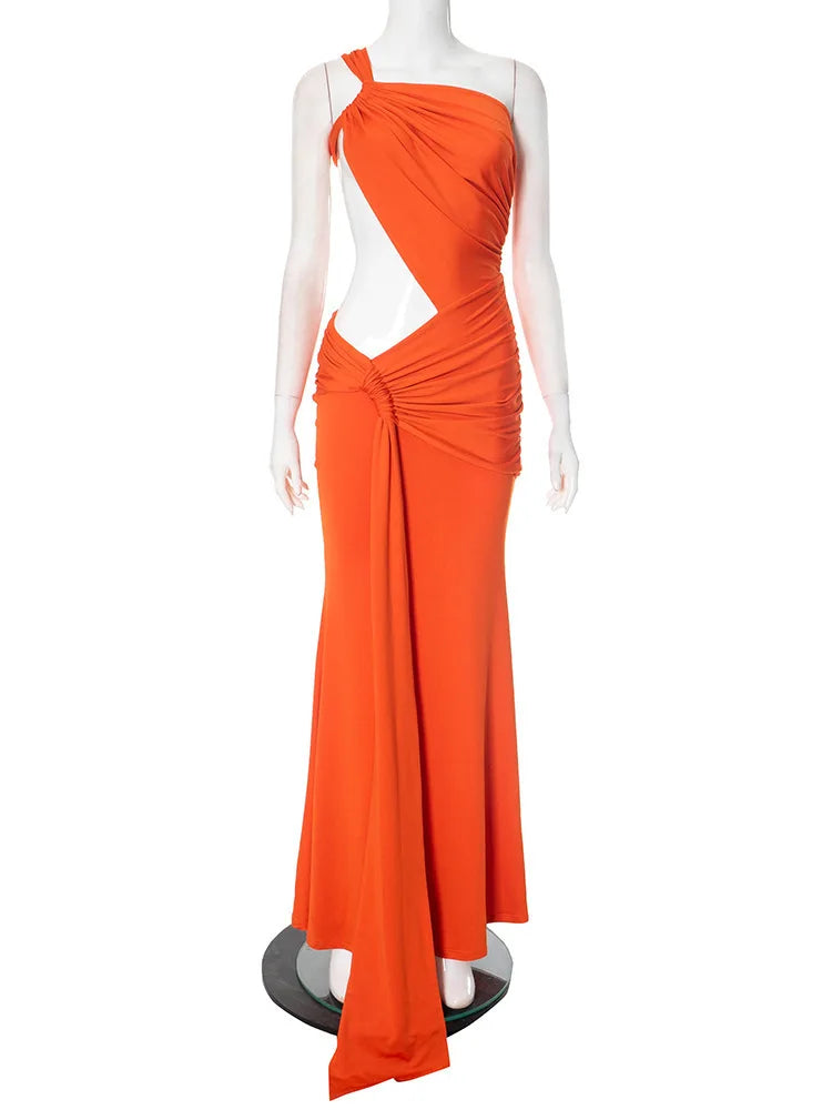 Elegant Dresses - Sexy Sleeveless Hollow Out Irregular Side Ribbon Pleated Long Dress For Women High Waist Elegant Sexy Club Party Dress
