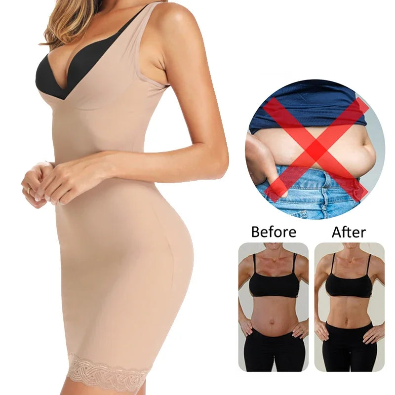 Shapers - Womens Full Slip Shapewear Dress Bodysuits Lingerie with Lace Firm Control Open Bust Waist Cinchers Body Shaper Dresses