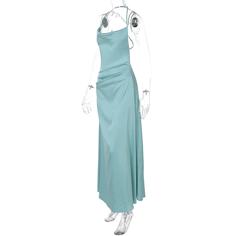 Elegant Dresses - Spaghetti Strap Backless Sexy Maxi Dress Women Gown Fashion Solid Sleeveless Bodycon Evening Club Long Dress Elegant