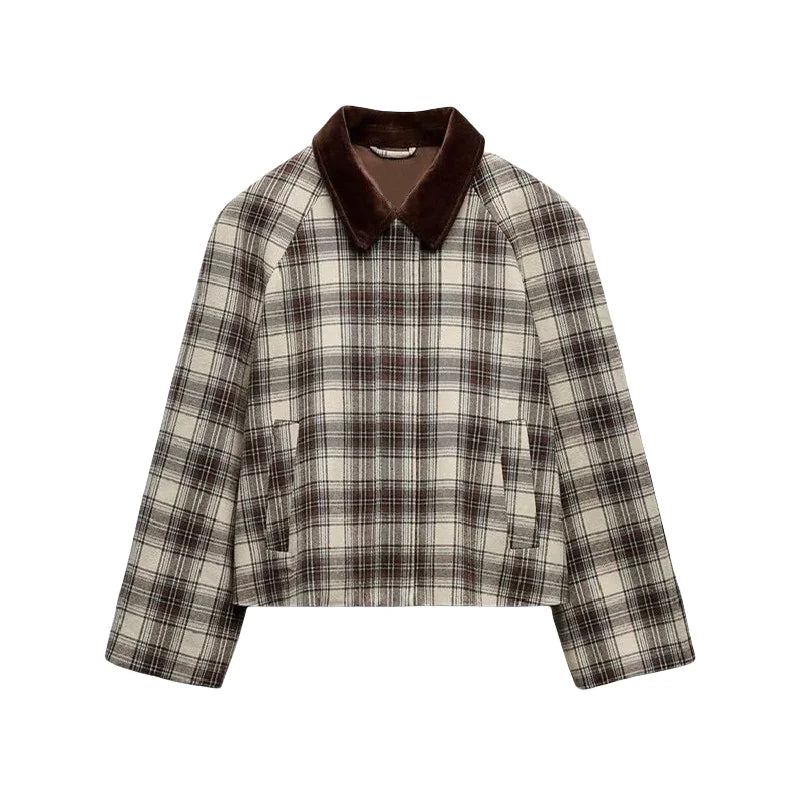 Jackets - Spring New Jacket French Romantic Women's Retro Plaid Cape Long Sleeve Cotton POLO Collar Jacket