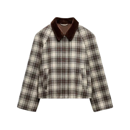 Jackets - Spring New Jacket French Romantic Women's Retro Plaid Cape Long Sleeve Cotton POLO Collar Jacket