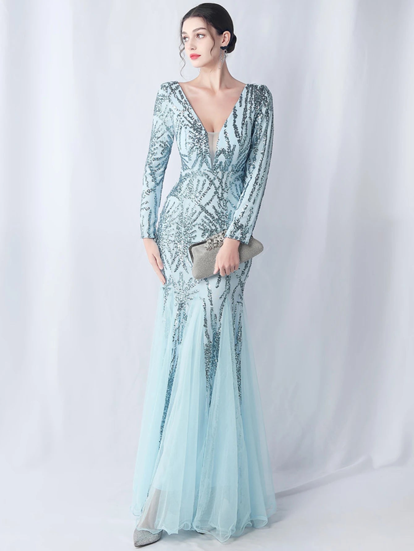 Sequin Dresses - Sexy backless maxi sequin summer dress women 2024 elegant luxury mesh wedding party dress long sleeve evening dresses vestidos