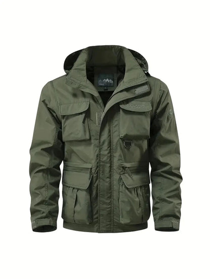 Men Coats - Detachable windproof sleeved hooded jacket suitable for outdoor activities men's casual waterproof multi pocket jacket vest