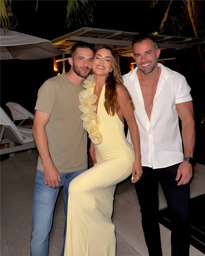 Mozision Mesh Rose Deep V Neck Sexy Maxi Dress For Women Gown Elegant Halter Sleeveless Backless Bodycon Club Party Long Dress