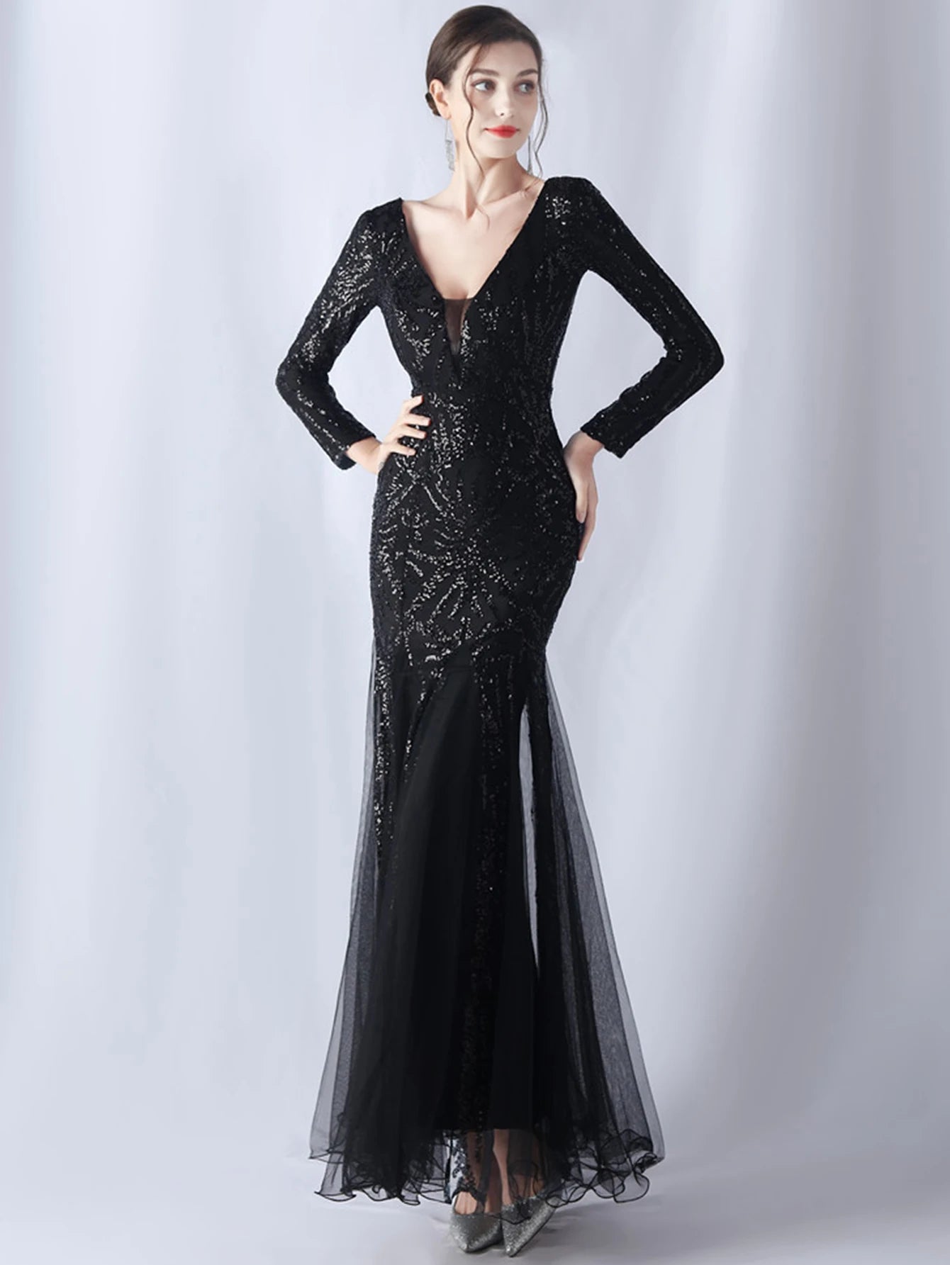 Sequin Dresses - Sexy backless maxi sequin summer dress women 2024 elegant luxury mesh wedding party dress long sleeve evening dresses vestidos