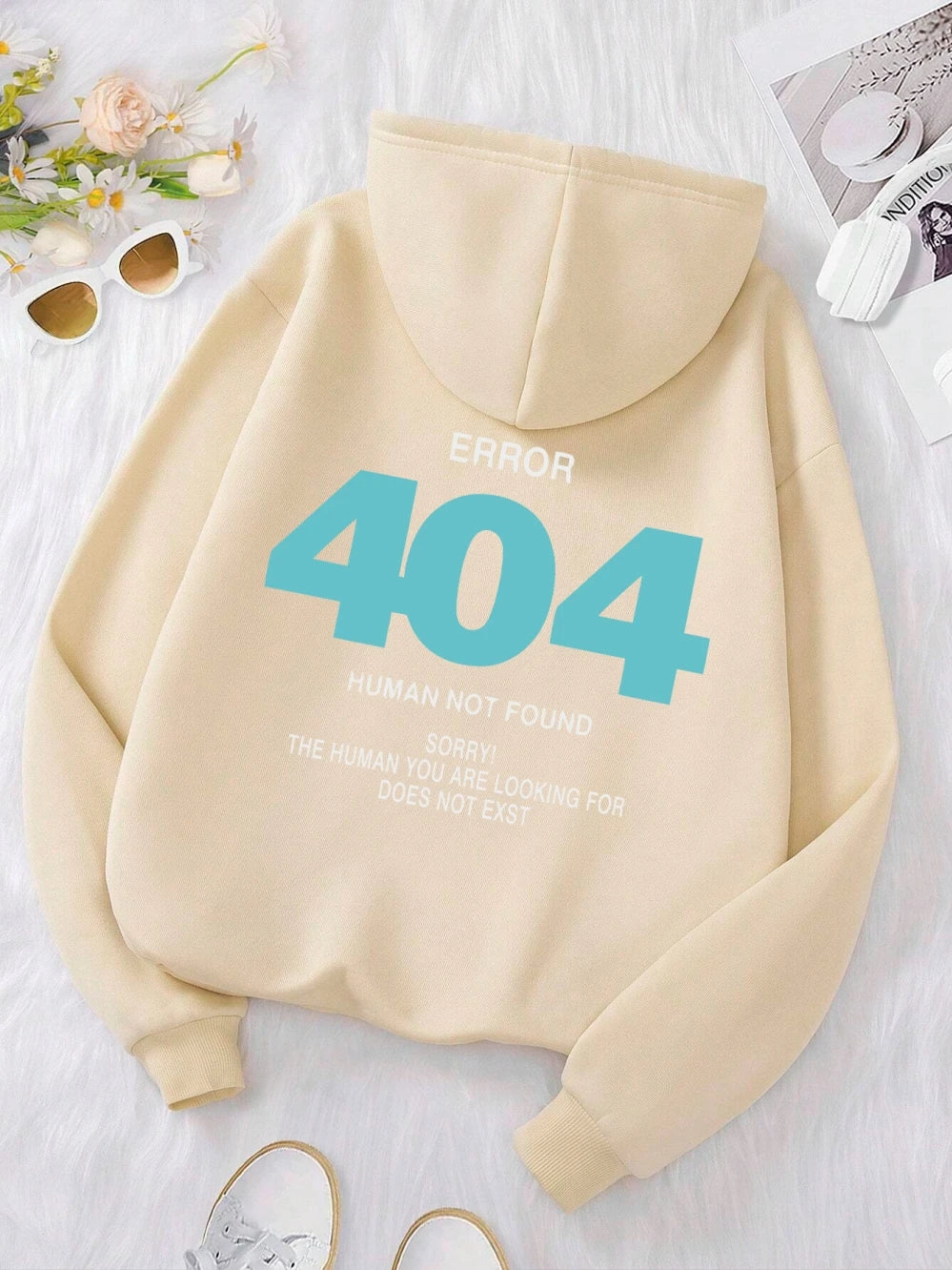 Hoodies - Women's Sweatshirts Error 404 Human Not Found sorry Prints Hoodies Fleece Long Sleeve Oversized Clothes Hip Hop Street Pullover