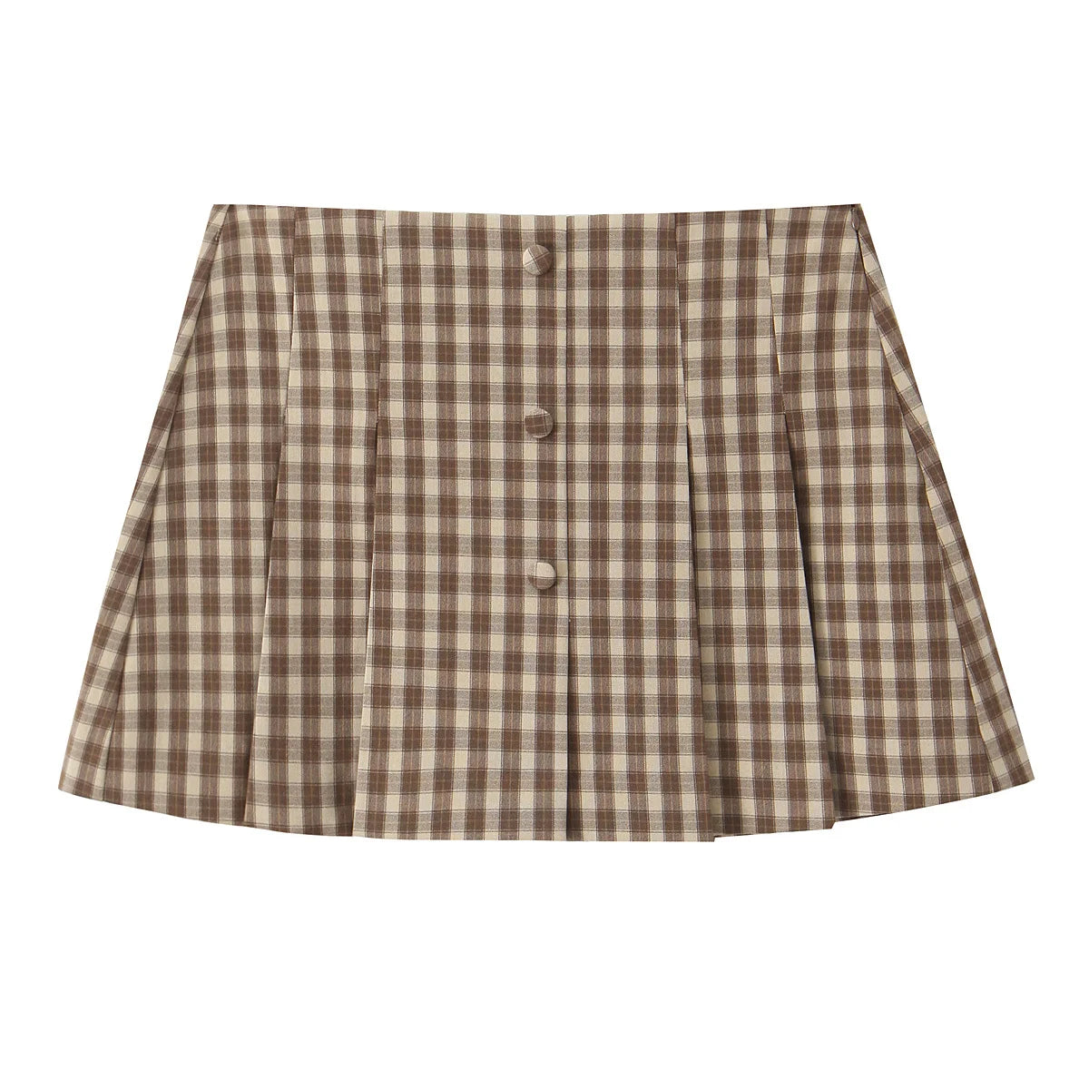 Skirts set - TRAFZA Women 2 Piece Set Elegant Plaid O-Neck Single Breasted Pocket Decorate Vest Top+Chic Zipper Pleated Slim Mini Culottes