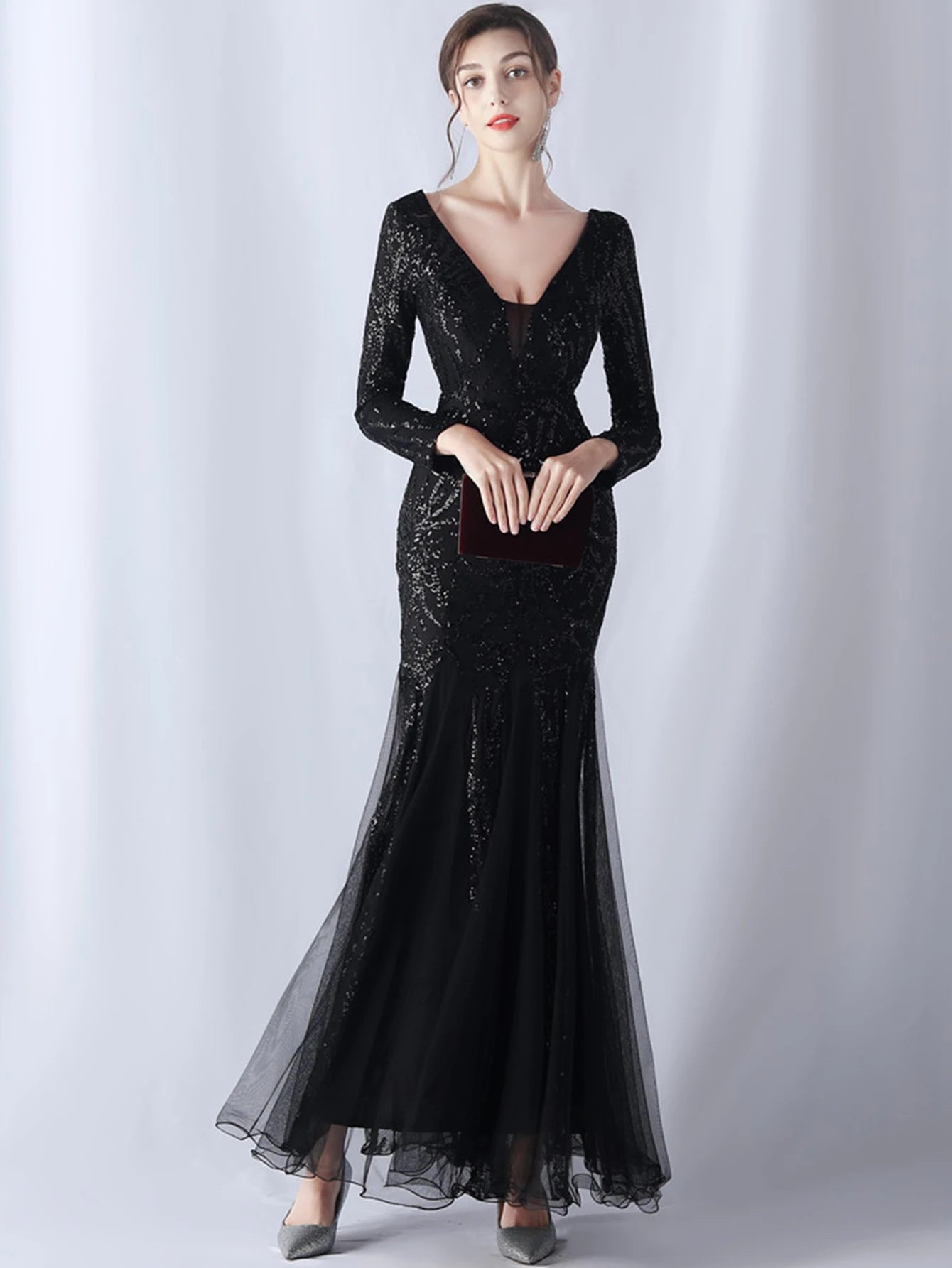 Sequin Dresses - Sexy backless maxi sequin summer dress women 2024 elegant luxury mesh wedding party dress long sleeve evening dresses vestidos