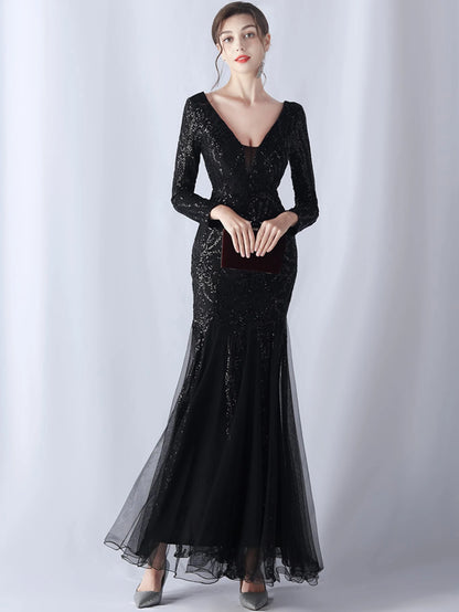 Sequin Dresses - Sexy backless maxi sequin summer dress women 2024 elegant luxury mesh wedding party dress long sleeve evening dresses vestidos