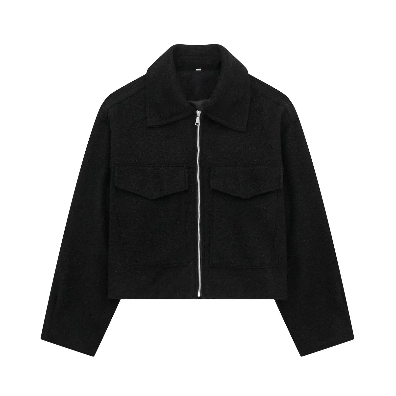  - 2024 Autumn Women's Cropped Jacket OuterwearLong Sleeve With Pocket Zipper Faux Fur Coat Fashion Women's Clothing