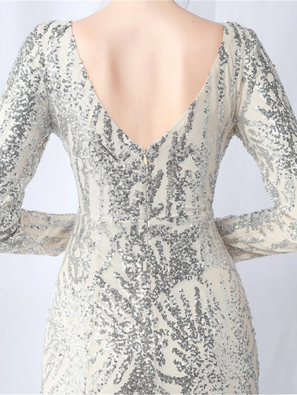 Sequin Dresses - Sexy backless maxi sequin summer dress women 2024 elegant luxury mesh wedding party dress long sleeve evening dresses vestidos