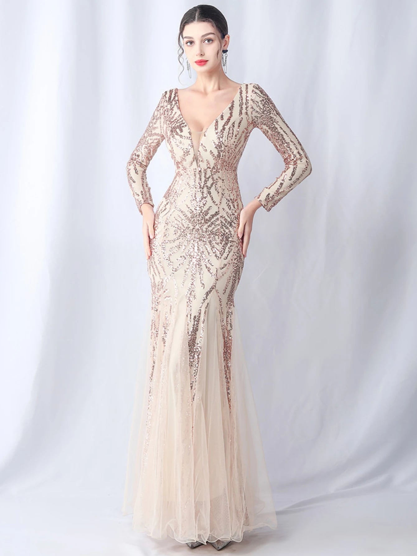 Sequin Dresses - Sexy backless maxi sequin summer dress women 2024 elegant luxury mesh wedding party dress long sleeve evening dresses vestidos