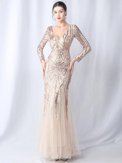 Sequin Dresses - Sexy backless maxi sequin summer dress women 2024 elegant luxury mesh wedding party dress long sleeve evening dresses vestidos