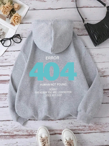 Hoodies - Women's Sweatshirts Error 404 Human Not Found sorry Prints Hoodies Fleece Long Sleeve Oversized Clothes Hip Hop Street Pullover