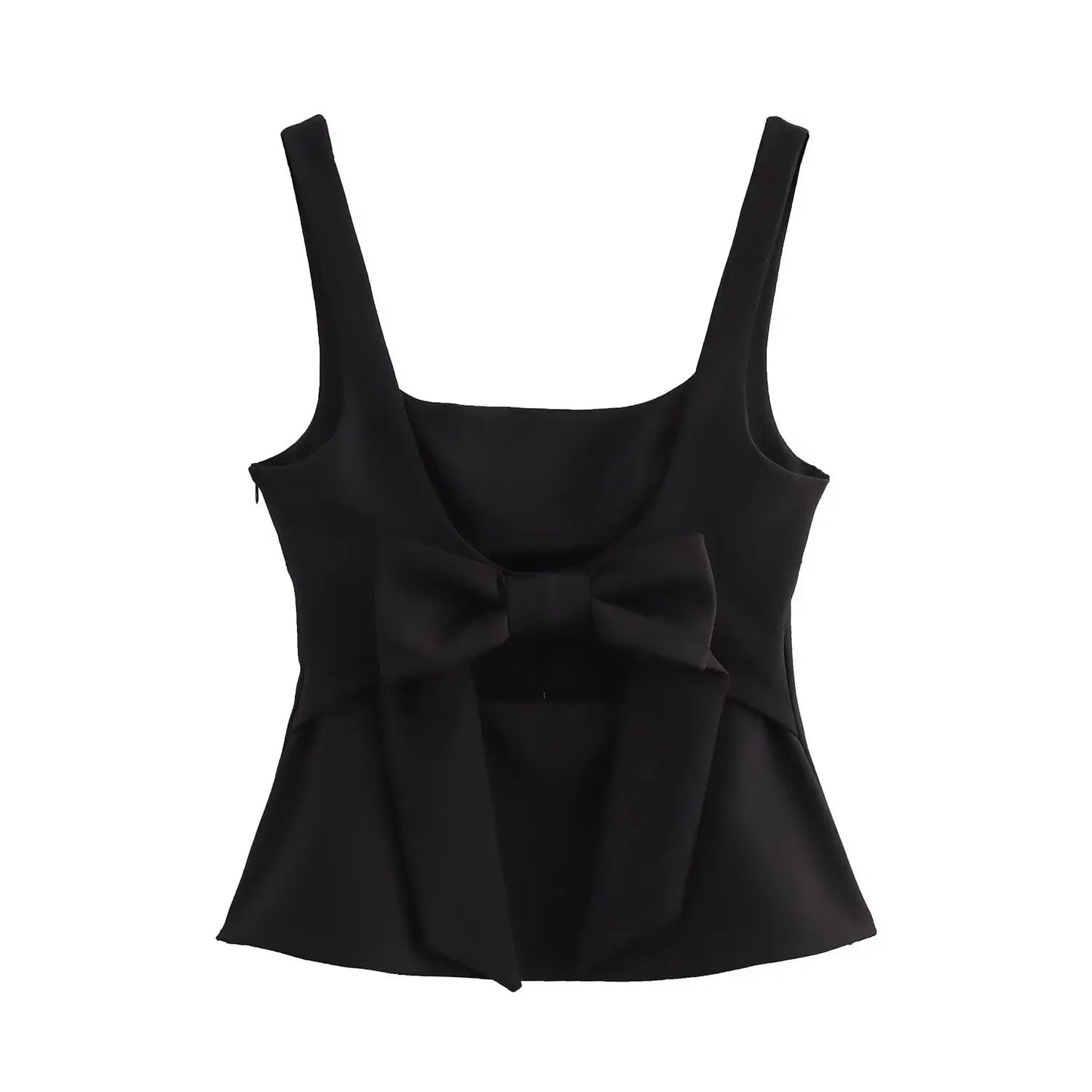 Blouses - Summer Women's Backless Bow Tops Sweet Square Neck Slim Tank Tops Solid Camisole Y2k Vests Short Top Woman Clothing