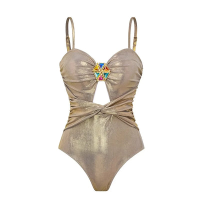 Metallic Swimwear - 2Pcs Hollow Swimsuit Women Sexy Swimwear 2025 New Bikini With Skirt Female Biquini Push Up Swim Suit Bodysuit Beachwear Cover Up