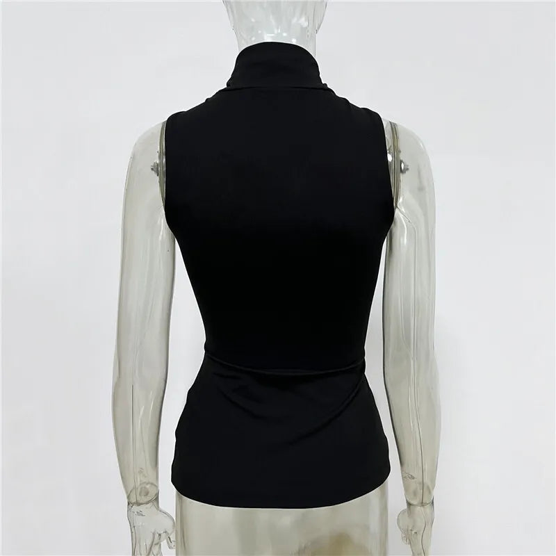 Halter Tops - Turtleneck Basic Knit Tank Tops Women Vest Pullovers Metal Ring Camisole Sleeveless Skinny Knitted Tops Y2K Cropped Top