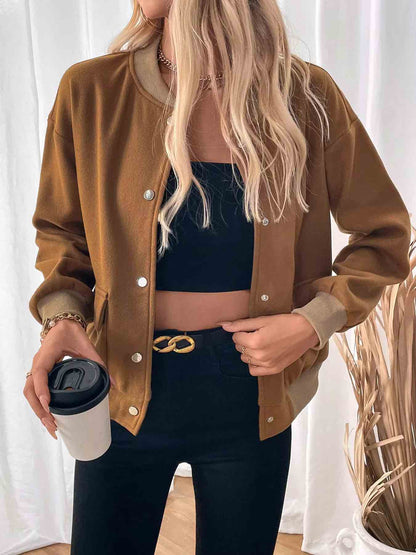 Jackets - Women's Fleece Bomber Jacket with Contrast Pocket