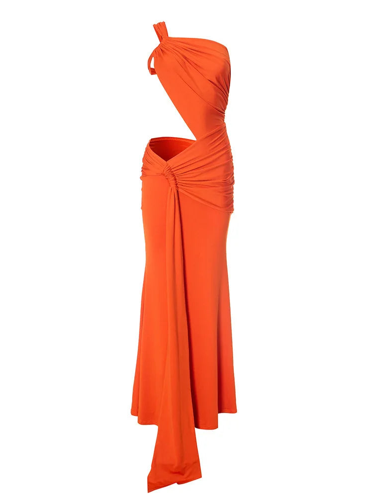 Elegant Dresses - Sexy Sleeveless Hollow Out Irregular Side Ribbon Pleated Long Dress For Women High Waist Elegant Sexy Club Party Dress