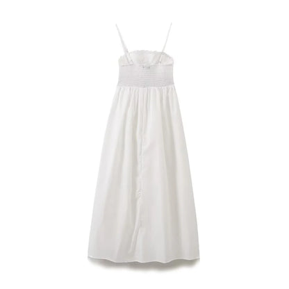 Vacation Dresses - Summer New Women's Fashion Style Slimming Sweet Solid Color Versatile Embroidered Lace Splicing Dress