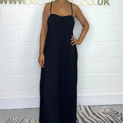 Jumpsuits - Plus-size women's jumpsuit full-body pressure pleated solid color sleeveless suspenders jumpsuit plus-size women's clothing