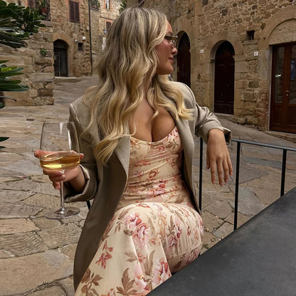 Elegant Dresses - Backless Print Sexy Maxi Dress For Women Fashion Sleeveless High Waist Bodycon Club Party Sexy Slit Dress Elegant